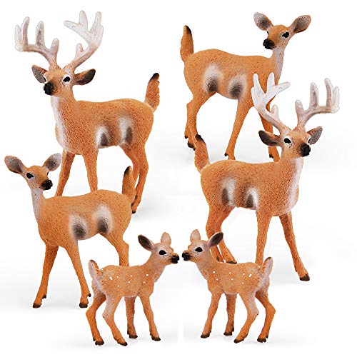 Mini Tudou 6 Pcs Forest Animals Figure Toys,Realistic Toy Deer Figure,Handmade Creatures Deer Figurines Toys Treasures for Ages 3 4 5 Boys and Girls