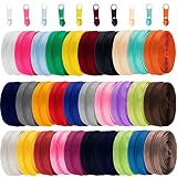 90 Yards 30 Pcs Zipper by The Yard #5 Nylon for Sewing Assorted Color Nylon Coil Zipper with 300 Zip