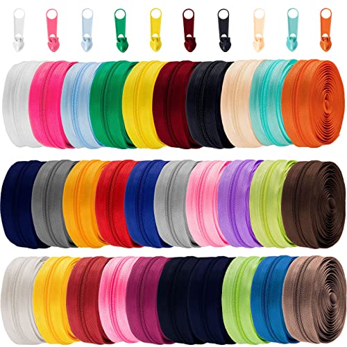 90 Yards 30 Pcs Zipper By The Yard #5 Nylon For Sewing Assorted Color Nylon Coil Zipper With 300 Zipper Sliders Heads For Diy Sewing Crafts Supplies, 30 Color #TOP28