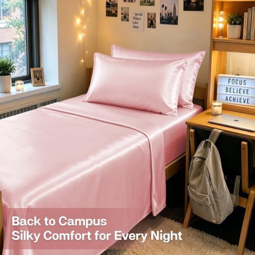 Image of MR&HM Satin Pillowcase for Hair and Skin, Silk Satin Pillowcase 2 Pack, Standard Size Pillow Cases Set of 2, Silky Pillow Cover with Envelope Closure (20x26, Light Pink)