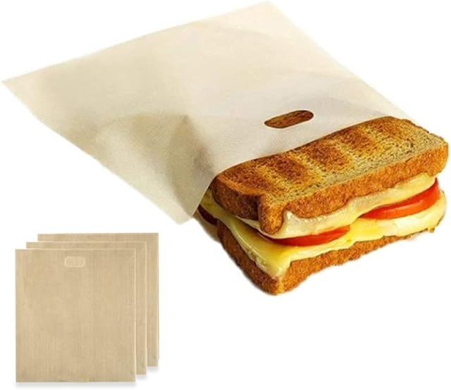 Toaster Bags Reusable Non-Stick Pockets Sandwich Toaster Bags 3 Pcs, Toastie Bags Washable Heat Resistant,BPA Free , Quality Teflon Toaster Bags for Grilled Cheese,Pizza,Sandwich (3 Pcs)