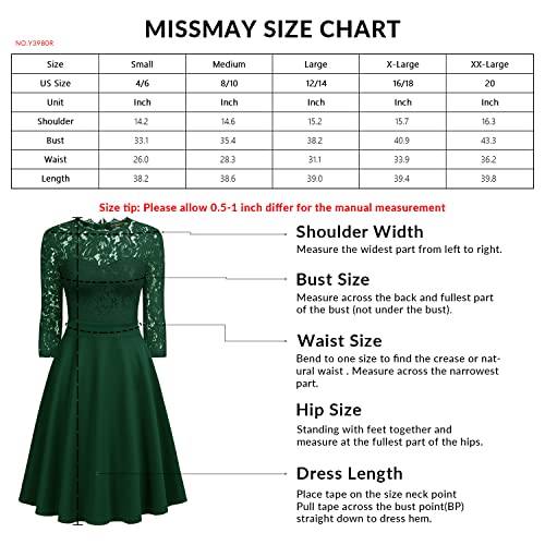 Missmay Women's Retro Floral Lace Crew Neck Half Sleeve Bridesmaid Cocktail A-Line Dress (Large, Wine Red) #TOP5