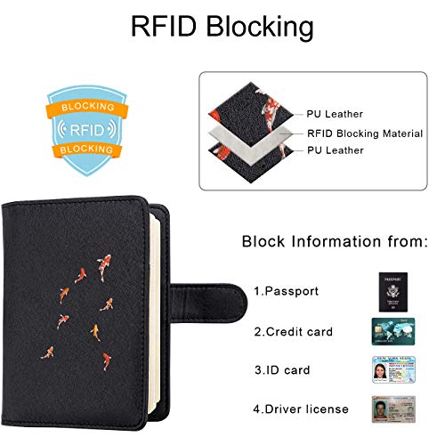 Image of WALNEW Passport Holder for Travel, RFID Passport Cover Wallet for Women Men, PU Leather Passport Book Card Holder Case with Pen (Buckle Closure, Buckle-Carp)