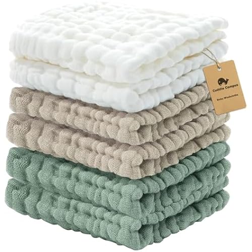 Cuddle Campus 6 Pack Muslin Baby Washcloths, Burp & Wash Cloths for Babies