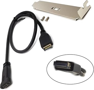 DEVMO USB 3.1 Front Panel Header to USB-C Type-C Female Extension Cable with Panel Mount Screw 40cm
