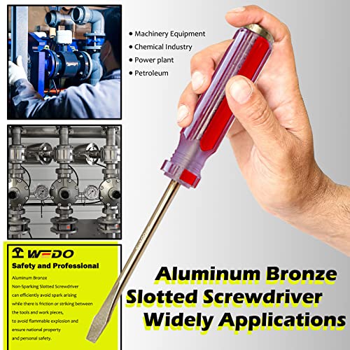 Wedo Screwdriver,Non-Sparking Slotted Screwdriver,Strike Cap Flat Head Screwdriver,Aluminum Bronze,Length 108Mm(4),Tip 3Mm,Ergonomic Handle,Die-Forge,Bam Certificate #TOP4