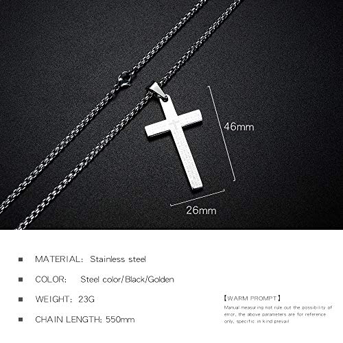 Blowin Unisex Silver Stainless Steel English Bible Lord Prayer Pendant Cross Necklace 24 Inch Chain2