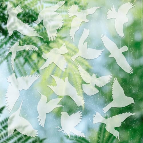Tyqour 16pcs Window Decals for Glass Windows, Removable Bird Window Strike Prevention Stickers, White Hummingbird Bird Stickers