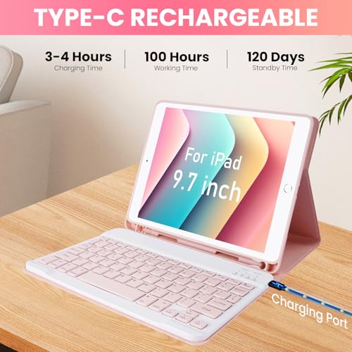 LAMA Keyboard Case for iPad 9.7 inch 2018 (6th Gen)/ 2017 (5th Gen)/2016 iPad Pro/iPad Air 2/1, Thin - Detachable - Wireless Keyboard Cover with Pencil Holder for iPad 9.7 inch, Auto Sleep/Wake, PK by LAMA - Used condition - Image 6