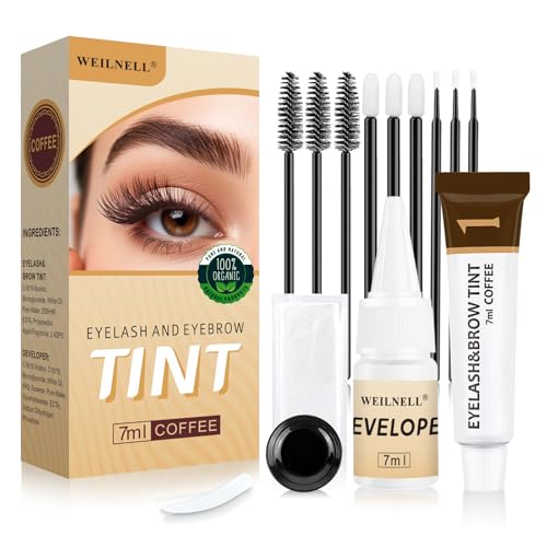Eyelash & Eyebrow Color Kit, Professional Instant Lash & Brow Color Kit, Easy to Use with Natural Results, Eye Lash & Eye Brow Set DIY Hair Coloring for Beginner Salon Beauty 7ml (Coffee/Dark Brown)