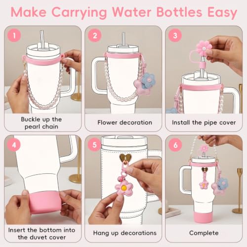 Image of HASTHIP 7PCS Bottle Stanley Cup Accessories Set with Strap Straw Charms for Cup, Tumbler Decoration (Cup NOT Included)
