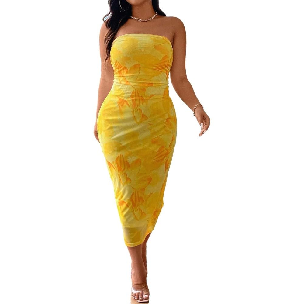 HYFZXWX Plus Size Strapless Bodycon midi Dress Form Fitting Stretchy Sleeveless Tube Dress Leggings/B/XXL