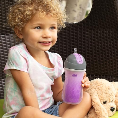 Image of Chicco Insulated Straw Sippy Cup 12+ Months, 9oz Toddler Training Cup with Spill-Free Flip-Top Lid, BPA-Free 3-Pack, Multicolor