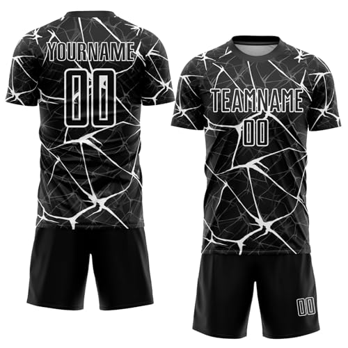 Generic Custom Soccer Jerseys for Men Women Kids Youth, Black and White Personalized Soccer Jersey Printed Name Number Logo Mens Clothing
