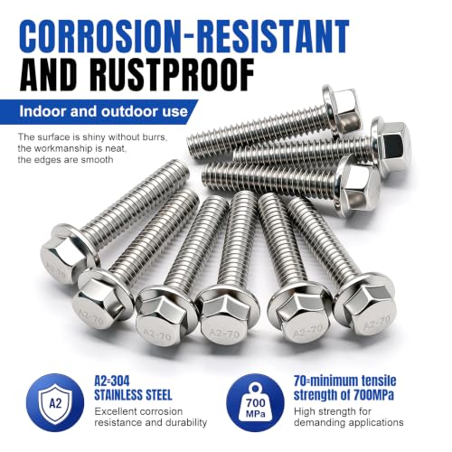 Image of Taiss 25PCS 1 /4-20 x 1-1 /4 Flanged Hex Head Bolts 304 Stainless Steel,Flange Hexagon Screws Fully Threaded 1 /4 Stainless Steel Bolts,1 /4 Bolt