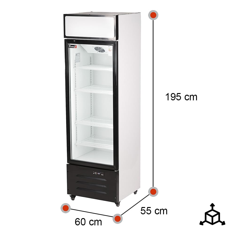 Armario Expositor Refrigerador 1 Puerta de Cristal 300 Litros Doble Cristal Templado Refrigeracion Ventilada Antivaho 600x550x1950 mm | Vitrina Expositora Refrigerada | Nevera Frio Bebidas