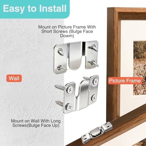 Hrionsee Flush Mount Brackets 6 Pairs Heavy Duty with Screws- 66lb Interlocking Hangers for Picture Frames, Headboard & Furniture, Stainless Steel Seamless Wall Mount Hardware (56x30mm) (Silver) by Hrionsee - Used condition - Image 4