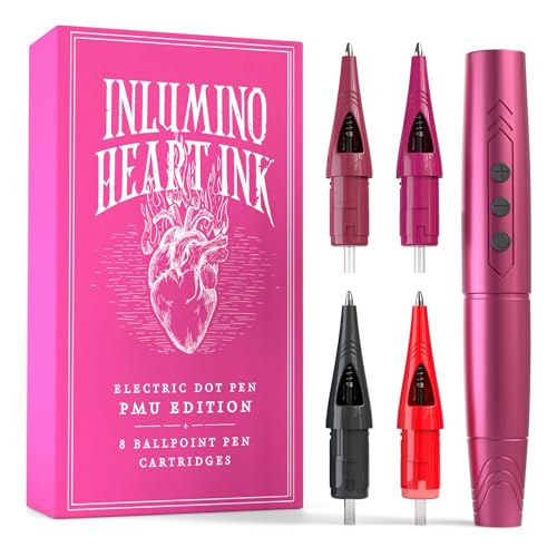 PMU Practice Pen Wireless Precision Training Tool with 8 Ballpoint Cartridges for Practicing Eyebrow Lip and Eyeliner Design Techniques on Paper Includes 2 Batteries & Magnetic Case