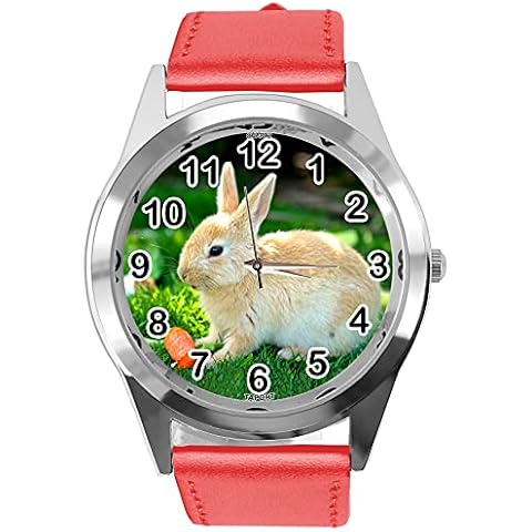 TAPORT RED Leather Round Quartz Watch for Rabbits Fans e2 Cover