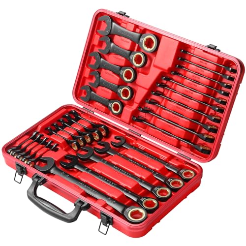 STARWORK True Mechanic 30-Piece 120T SAE and Metric Ratchet Wrench Set Gift Series with Red Case Professional