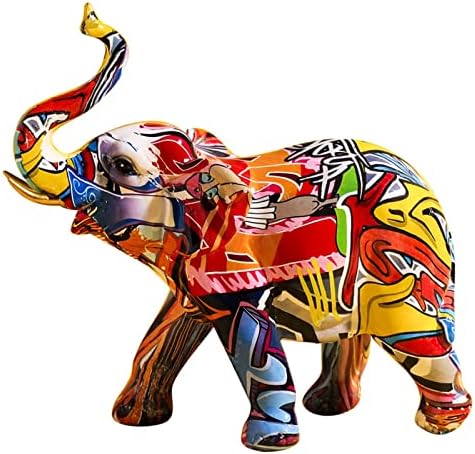 FIYSON Colorful Art Elephant Statue, 24x20cm Abstract Resin Splash Color Figurine, Creative Graffiti Multicolor Elephant Sculptures, Animal Sculpture Ornament for Modern Home Office Desktop Decor Gift