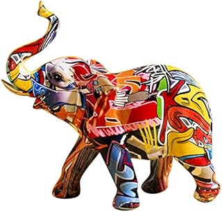 FIYSON Colorful Art Elephant Statue, 24x20cm Abstract Resin Splash Color Figurine, Creative Graffiti Multicolor Elephant Sculptures, Animal Sculpture Ornament for Modern Home Office Desktop Decor Gift