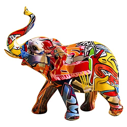 Escultura moderna figura decorativa, estatua de elefante 24 x 20 cm, figura de elefante, arte creativo colorido graffiti, decoración del hogar, estantería, mueble de TV, decoración de animales
