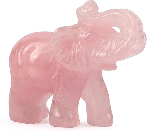 Artistone Estatua decorativa de elefante de cristal de cuarzo rosa de 2 pulgadas tallada a mano, figuras de elefante de la suerte, decoración para