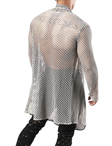 JOGAL Men's Mesh Fishnet Fitted Muscle Cardigan Large WG05 Grey - image 2