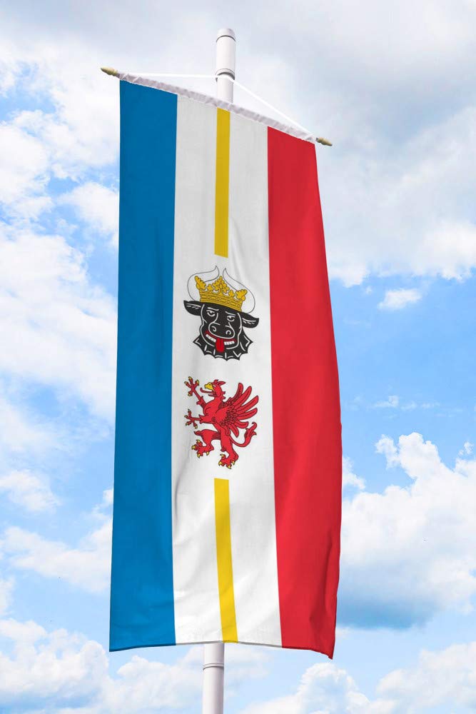 Deitert Bundesland-Flagge Mecklenburg-Vorpommern – 120x300 cm Mecklenburg-Vorpommern-Fahne mit Wappen, Bannerfahne aus reißfestem Polyester