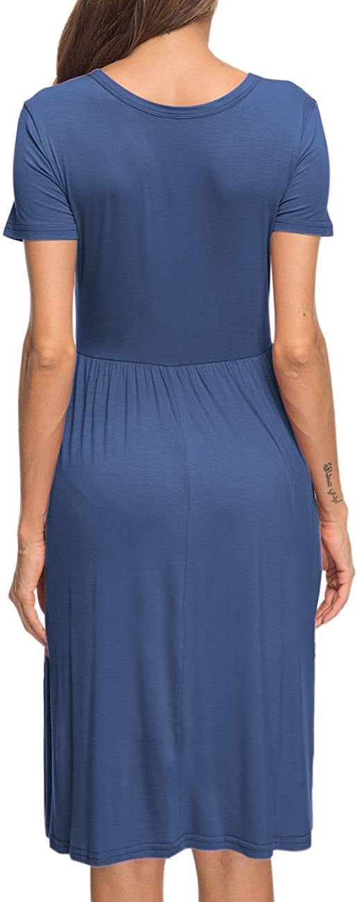 AUSELILY Women's Short Sleeve Empire Waist Dress Pleated Loose Swing Knee Length Dresses with Pockets 2025 New - Image 6