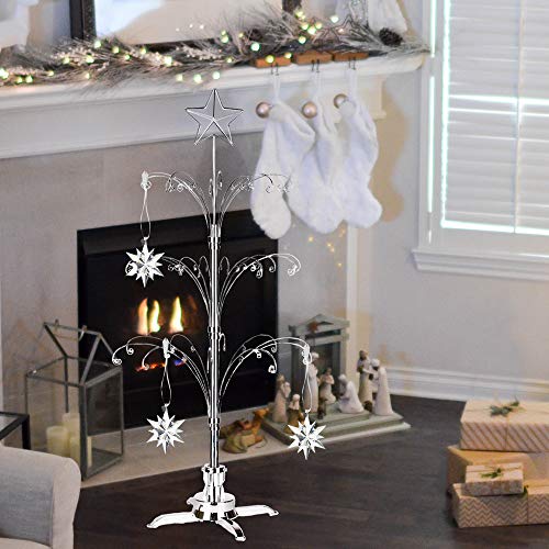 Hohiya For Swarovski Christmas Ornaments 2023 47 Inch Ornament Display Tree Stand Metal Rotating Holder Hanger Hook Hanging Wire Waterford Lenox Crystal Snowflake Ball Gift Chrome #TOP5
