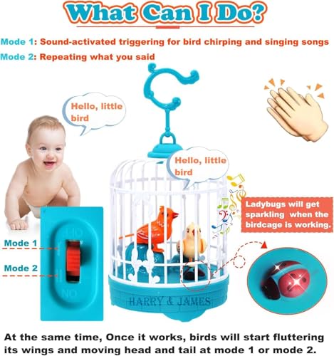 Image of HARRY & JAMES Talking Bird Toy Dancing Bird Toys Recording Repeat What You Said Singing & Chirping in The Bird Cage Playing Home Decor Talking Bird Toy for Kids,Boys,Girls,Childrens (Multicolor)