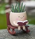Rocking Chair Smiley Face Planter,Cute Plant Pots for Indoor Outdoor Plants,Succulent Pots with Drainage Hole,Unique Funny Flower Pot for Succulents,Plant Gifts for Mother's Day, Birthday, Christmas