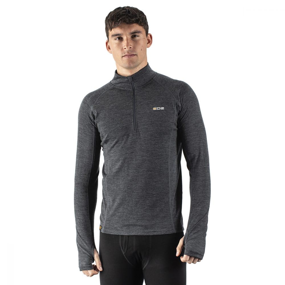 Edz Men's Grey Merino 200G Base Layer Zip Neck Graphite Xxl