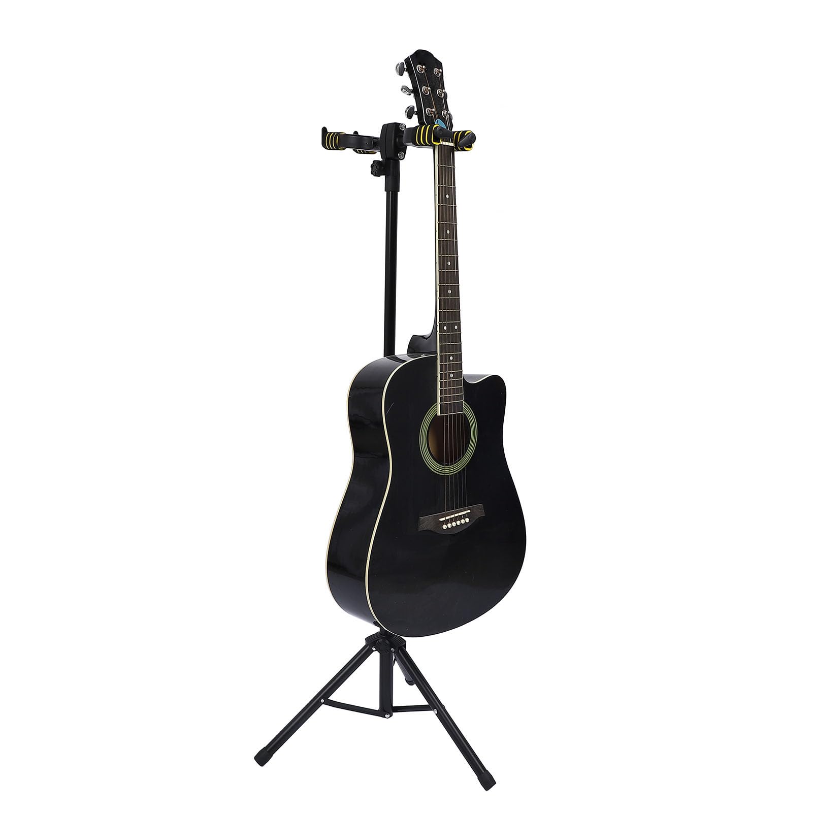 Gitara Basowa Podwójna Automatyczna Blokada Podwójny Stojak na Gitarę - Antypoślizgowy - Zarysowany Uchwyt Podłogowy do Gitar Klasycznych, Akustycznych, Elektrycznych, Basowych i Ukulele
