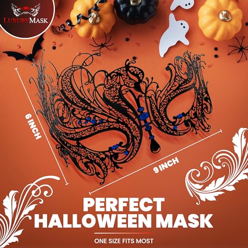 Image of Metal Filigree Masquerade Mask for Women - Swan Style Mask with Rhinestones for Mardi Gras, Prom, Halloween & Venetian Party