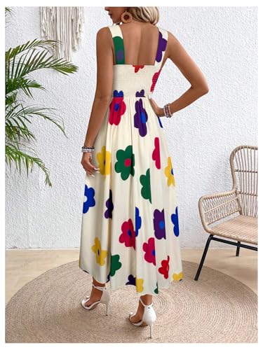 Image of Floerns Women's Flower Print Sleeveless Sundress Square Neck Vacation Long Dress