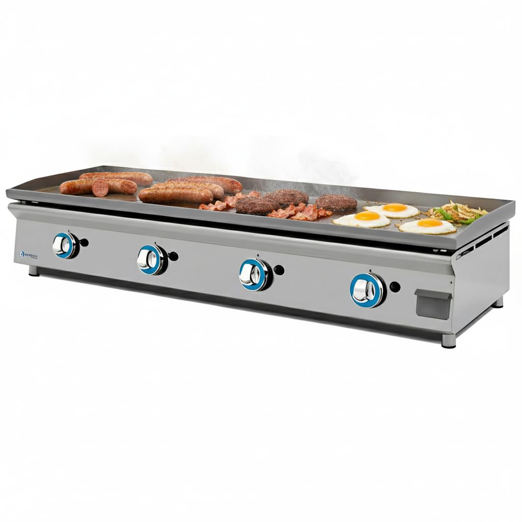 MBH – Piastra professionale a gas LUX WORLDMAI da 120 cm in acciaio laminato per la ristorazione. Fry top con struttura in acciaio inox per cucina professionale di bar e ristorante.