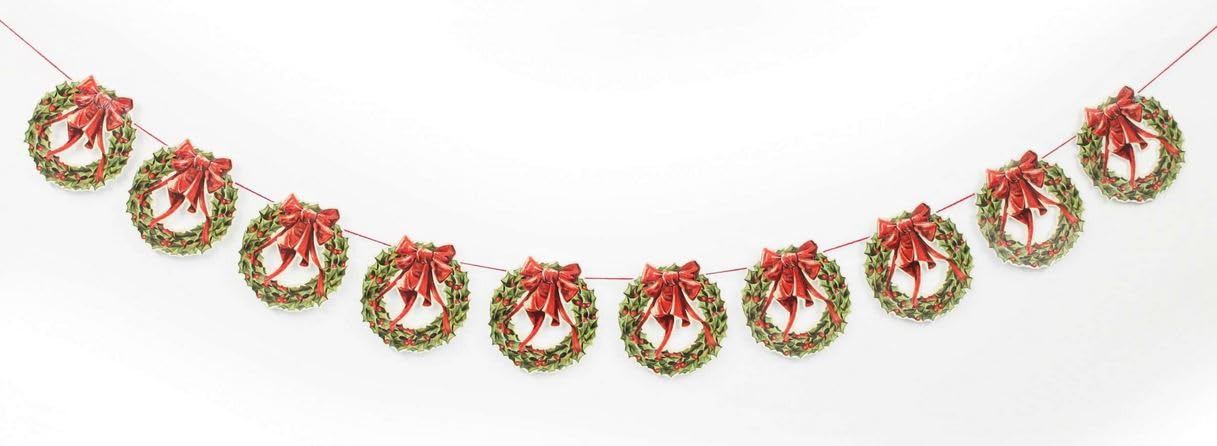 Holly Wreath And Bow Christmas Garland Victorian Festive Bunting Hanging Frieze