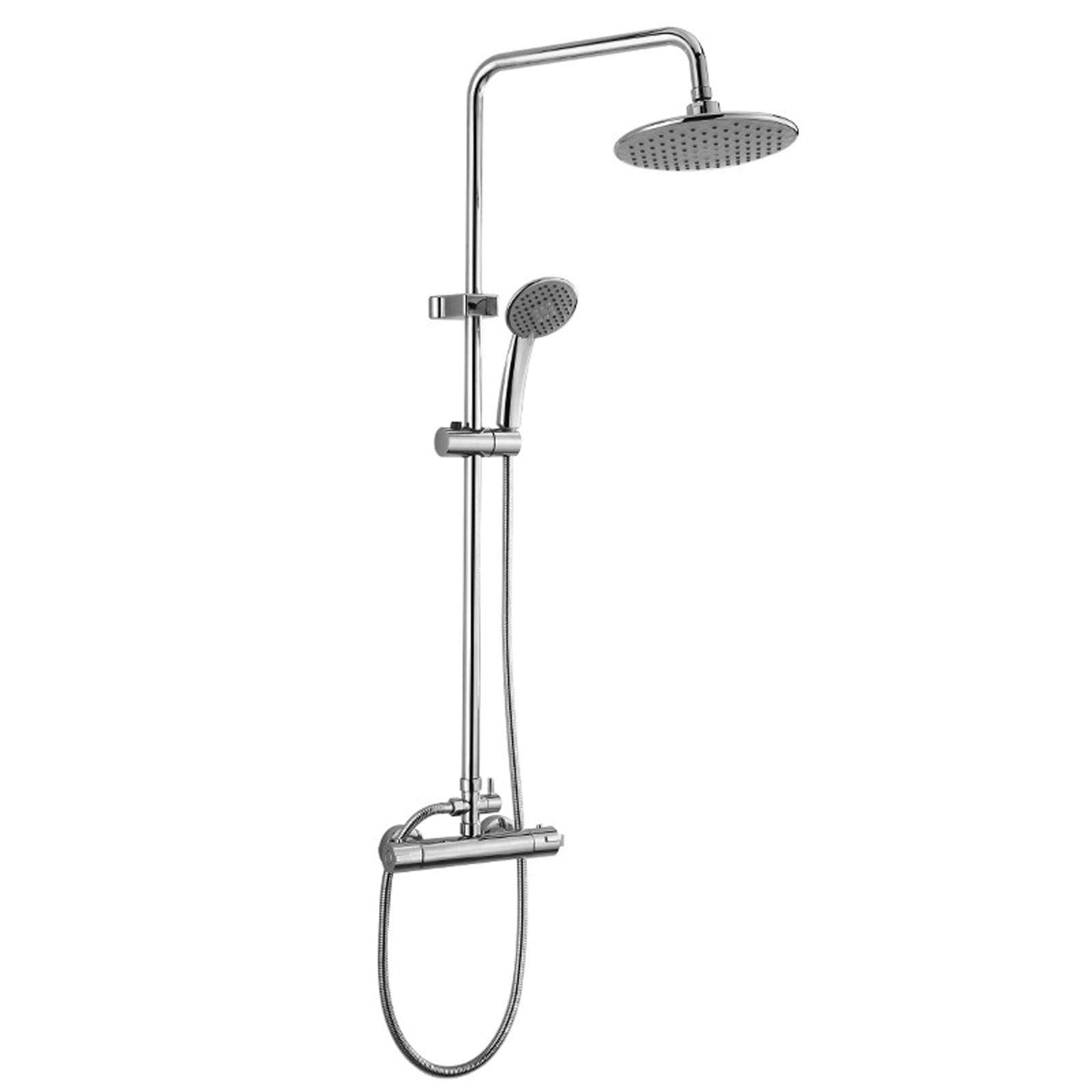 AYCDL Thermostatic Shower System Chrome, Wall Mounted Shower Set Brass with Overhead Shower Head Tap, Adjustable Height Shower Mixer Set Modern for Bathroom Hotel