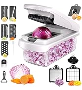 Multifunctional Vegetable Chopper with Interchangeable Blades, Egg Holder, and Containers, White