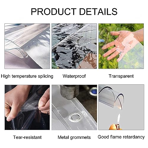 Bâche transparente imperméable 2,5x2,5m grise avec fermeture éclair pour terrasse