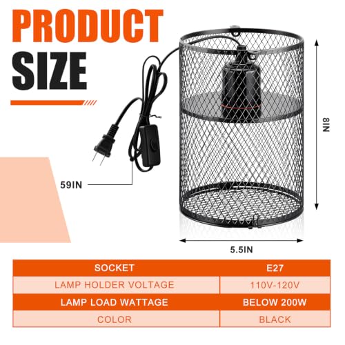 Image of VIHOSE 1 Pcs Reptile Heat Lamp Guard with 150W Ceramic Heat Emitter Basking Anti Scald Heating Lamp Holder Mesh Cage Reptile Protection Lampshade for Lizard Snake Without Bulb (5.5 Inch,White,Black)