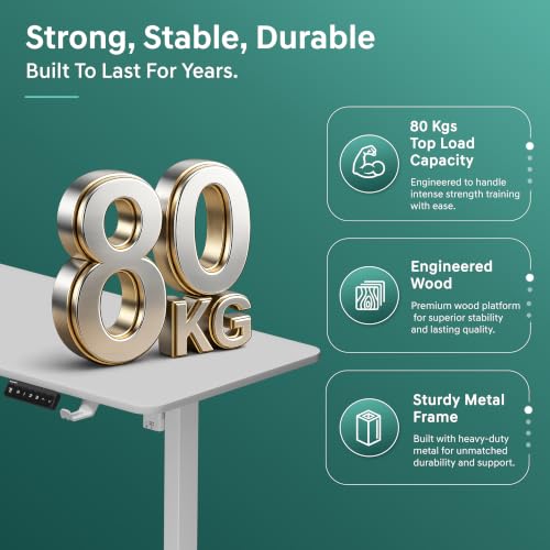 Image of Velocity Electric Height Adjustable Desk for Office Work | 80 Kg Weight Capacity | 5 Year Warranty | Sit-Stand Ergonomic Table | 3 Memory Preset (White, Table top - 100cm)