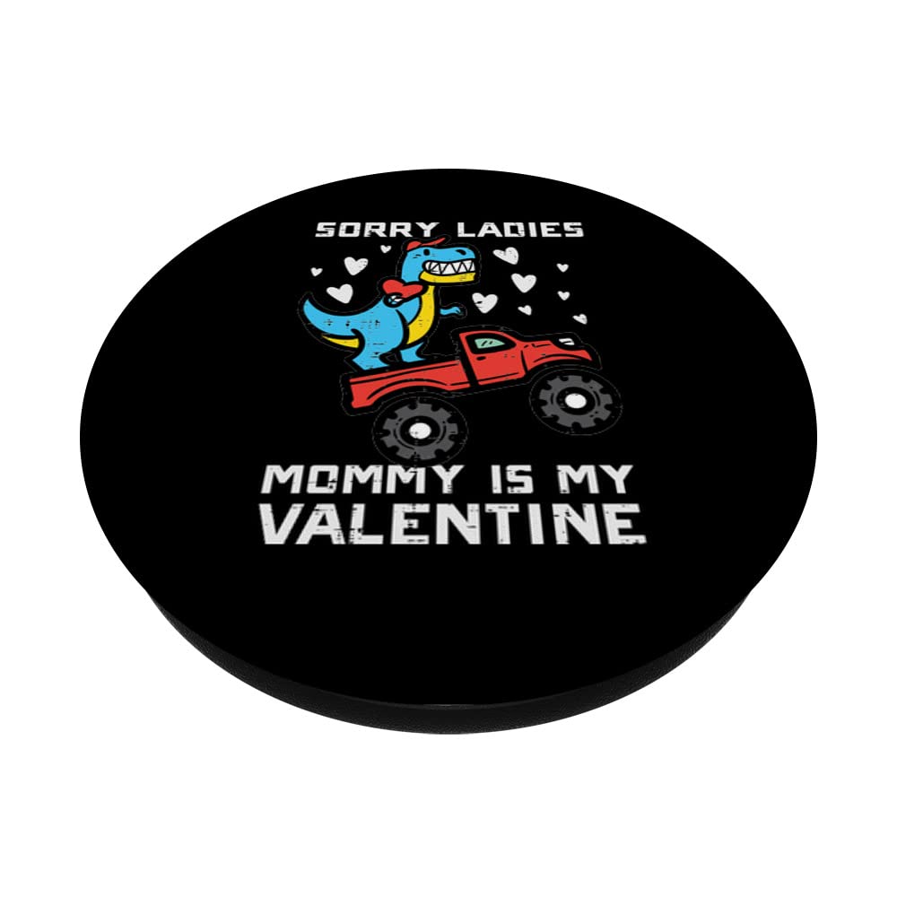 Mommy Is My Valentine Dino Monster Truck Boys Kids Toddlers PopSockets Swappable PopGrip, Black - Image 2