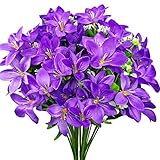 CORVYUC Artificial Lily Flowers Indoor Outdoor Silk Fake Flowers Bulk with Stems for Wedding Home Garden Porch Table Vase Decoration Pack of 4 (Purple)