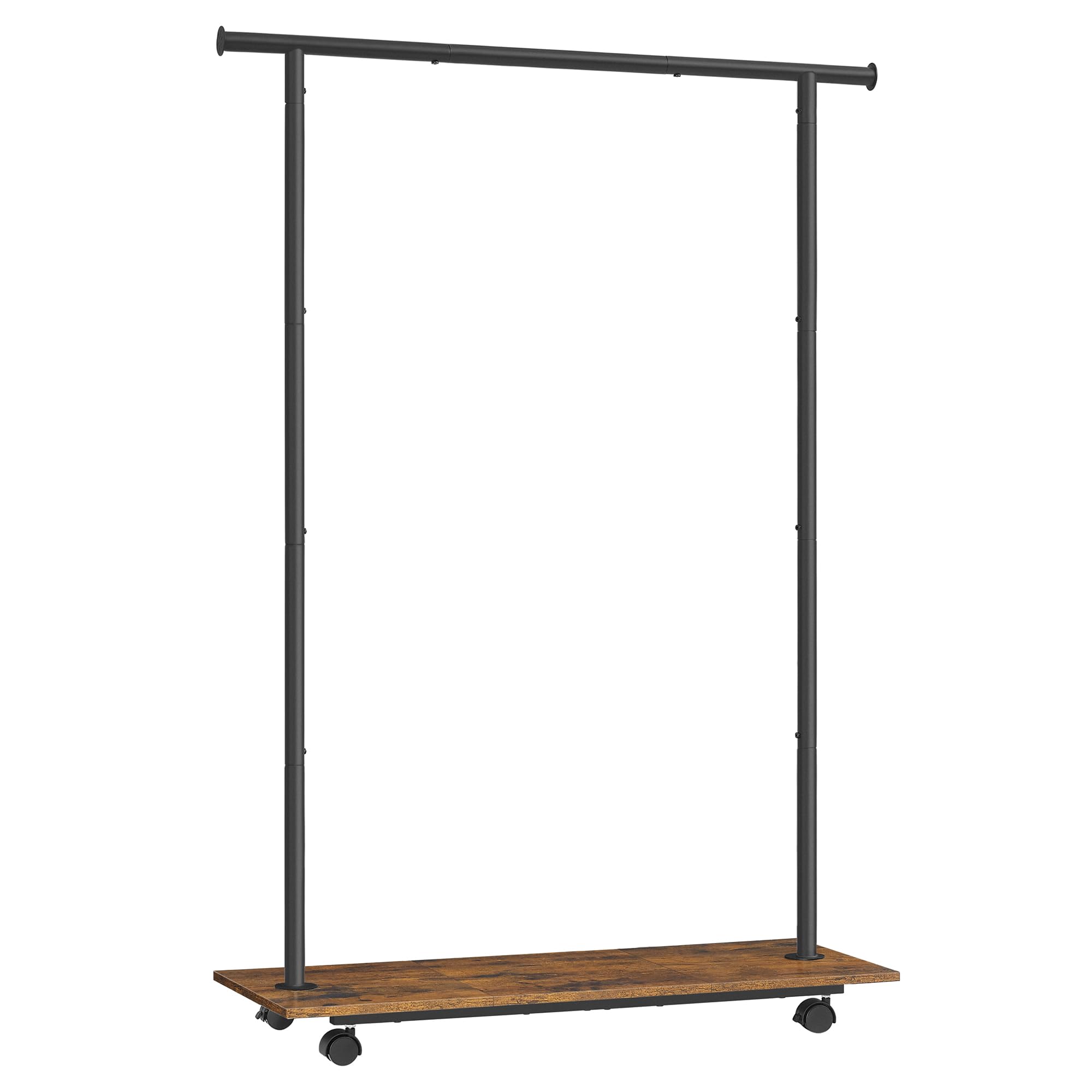 SONGMICS Clothes Rack with Wheels, Clothing Rack for Hanging Clothes, 38.8 Inches Metal Garment Rack with Shelf, Loads up to 110 lb, for Bedroom, Closet, Rustic Brown and Ink Black UHSR151B0