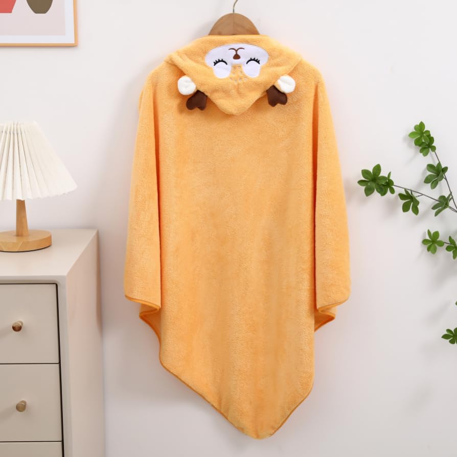 Image of Mee Mee Hooded Baby Bath Towel for New Born | Wash Cloth, Quick Absorbent, Can be Used for Baby Swaddling, Extra Soft Cotton Towels for Kids /Toddlers /Infants /Babies, Pack of 1, (Orange Sheep) 80X80 CM