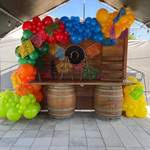 Image of Cinco de Mayo Fiesta Balloons Arch Kit, Rainbow Colors Balloon Garland for Mexican Party Decorations Birthday Taco Twosday Carnival Backdrop with Cactus Llama Sombrero Taco Foil Balloons